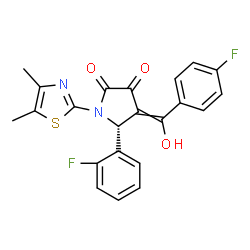 ChemSpider 2D Image | (5R)-1-(4,5-Dimethyl-1,3-thiazol-2-yl)-5-(2-fluorophenyl)-4-[(4-fluorophenyl)(hydroxy)methylene]-2,3-pyrrolidinedione | C22H16F2N2O3S