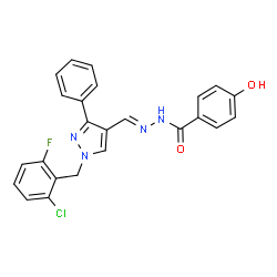 ChemSpider 2D Image | N'-{(E)-[1-(2-Chloro-6-fluorobenzyl)-3-phenyl-1H-pyrazol-4-yl]methylene}-4-hydroxybenzohydrazide | C24H18ClFN4O2