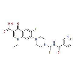 ChemSpider 2D Image | 1-Ethyl-6-fluoro-4-oxo-7-{4-[(3-pyridinylcarbonyl)carbamothioyl]-1-piperazinyl}-1,4-dihydro-3-quinolinecarboxylic acid | C23H22FN5O4S
