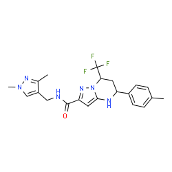 ChemSpider 2D Image | N-[(1,3-Dimethyl-1H-pyrazol-4-yl)methyl]-5-(4-methylphenyl)-7-(trifluoromethyl)-4,5,6,7-tetrahydropyrazolo[1,5-a]pyrimidine-2-carboxamide | C21H23F3N6O