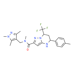 ChemSpider 2D Image | N-Methyl-5-(4-methylphenyl)-7-(trifluoromethyl)-N-[(1,3,5-trimethyl-1H-pyrazol-4-yl)methyl]-4,5,6,7-tetrahydropyrazolo[1,5-a]pyrimidine-2-carboxamide | C23H27F3N6O