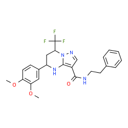 ChemSpider 2D Image | 5-(3,4-Dimethoxyphenyl)-N-(2-phenylethyl)-7-(trifluoromethyl)-4,5,6,7-tetrahydropyrazolo[1,5-a]pyrimidine-3-carboxamide | C24H25F3N4O3