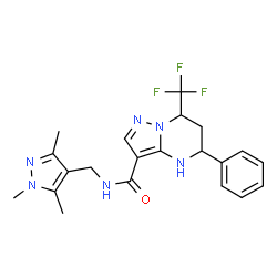 ChemSpider 2D Image | 5-Phenyl-7-(trifluoromethyl)-N-[(1,3,5-trimethyl-1H-pyrazol-4-yl)methyl]-4,5,6,7-tetrahydropyrazolo[1,5-a]pyrimidine-3-carboxamide | C21H23F3N6O
