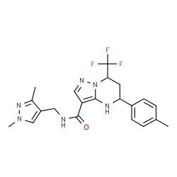 ChemSpider 2D Image | N-[(1,3-Dimethyl-1H-pyrazol-4-yl)methyl]-5-(4-methylphenyl)-7-(trifluoromethyl)-4,5,6,7-tetrahydropyrazolo[1,5-a]pyrimidine-3-carboxamide | C21H23F3N6O