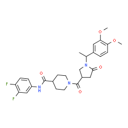 ChemSpider 2D Image | N-(3,4-Difluorophenyl)-1-({1-[1-(3,4-dimethoxyphenyl)ethyl]-5-oxo-3-pyrrolidinyl}carbonyl)-4-piperidinecarboxamide | C27H31F2N3O5