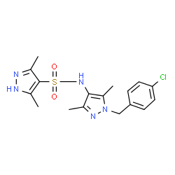 ChemSpider 2D Image | N-[1-(4-Chlorobenzyl)-3,5-dimethyl-1H-pyrazol-4-yl]-3,5-dimethyl-1H-pyrazole-4-sulfonamide | C17H20ClN5O2S