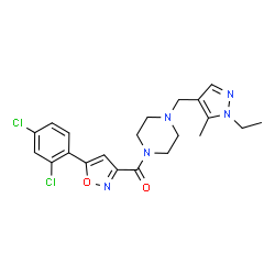 ChemSpider 2D Image | [5-(2,4-Dichlorophenyl)-1,2-oxazol-3-yl]{4-[(1-ethyl-5-methyl-1H-pyrazol-4-yl)methyl]-1-piperazinyl}methanone | C21H23Cl2N5O2