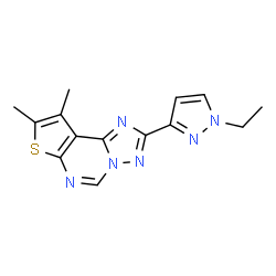 ChemSpider 2D Image | 2-(1-Ethyl-1H-pyrazol-3-yl)-8,9-dimethylthieno[3,2-e][1,2,4]triazolo[1,5-c]pyrimidine | C14H14N6S