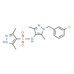 ChemSpider 2D Image | N-[1-(3-Chlorobenzyl)-3,5-dimethyl-1H-pyrazol-4-yl]-3,5-dimethyl-1H-pyrazole-4-sulfonamide | C17H20ClN5O2S