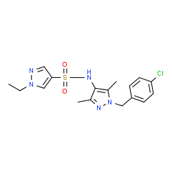 ChemSpider 2D Image | N-[1-(4-Chlorobenzyl)-3,5-dimethyl-1H-pyrazol-4-yl]-1-ethyl-1H-pyrazole-4-sulfonamide | C17H20ClN5O2S