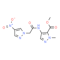 ChemSpider 2D Image | Methyl 1-methyl-4-{[(4-nitro-1H-pyrazol-1-yl)acetyl]amino}-1H-pyrazole-5-carboxylate | C11H12N6O5