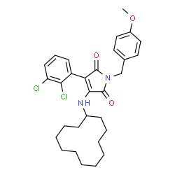 ChemSpider 2D Image | 3-(Cyclododecylamino)-4-(2,3-dichlorophenyl)-1-(4-methoxybenzyl)-1H-pyrrole-2,5-dione | C30H36Cl2N2O3