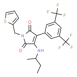 ChemSpider 2D Image | 3-[3,5-Bis(trifluoromethyl)phenyl]-4-(sec-butylamino)-1-(2-thienylmethyl)-1H-pyrrole-2,5-dione | C21H18F6N2O2S