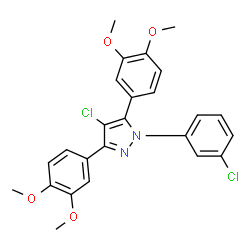 ChemSpider 2D Image | 4-Chloro-1-(3-chlorophenyl)-3,5-bis(3,4-dimethoxyphenyl)-1H-pyrazole | C25H22Cl2N2O4