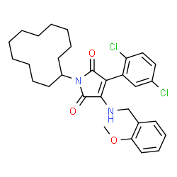 ChemSpider 2D Image | 1-Cyclododecyl-3-(2,5-dichlorophenyl)-4-[(2-methoxybenzyl)amino]-1H-pyrrole-2,5-dione | C30H36Cl2N2O3