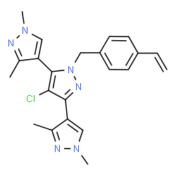 ChemSpider 2D Image | 4'-Chloro-1,1'',3,3''-tetramethyl-1'-(4-vinylbenzyl)-1H,1'H,1''H-4,3':5',4''-terpyrazole | C22H23ClN6