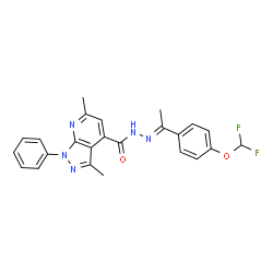 ChemSpider 2D Image | N'-{(1E)-1-[4-(Difluoromethoxy)phenyl]ethylidene}-3,6-dimethyl-1-phenyl-1H-pyrazolo[3,4-b]pyridine-4-carbohydrazide | C24H21F2N5O2