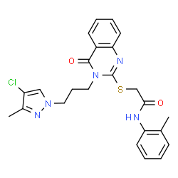 ChemSpider 2D Image | 2-({3-[3-(4-Chloro-3-methyl-1H-pyrazol-1-yl)propyl]-4-oxo-3,4-dihydro-2-quinazolinyl}sulfanyl)-N-(2-methylphenyl)acetamide | C24H24ClN5O2S