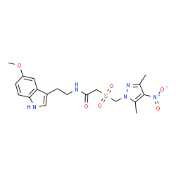 ChemSpider 2D Image | 2-{[(3,5-Dimethyl-4-nitro-1H-pyrazol-1-yl)methyl]sulfonyl}-N-[2-(5-methoxy-1H-indol-3-yl)ethyl]acetamide | C19H23N5O6S