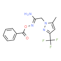 ChemSpider 2D Image | N-(Benzoyloxy)-2-[5-methyl-3-(trifluoromethyl)-1H-pyrazol-1-yl]ethanimidamide | C14H13F3N4O2