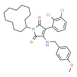 ChemSpider 2D Image | 1-Cyclododecyl-3-(2,3-dichlorophenyl)-4-[(4-methoxybenzyl)amino]-1H-pyrrole-2,5-dione | C30H36Cl2N2O3