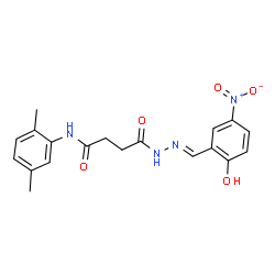 ChemSpider 2D Image | N-(2,5-Dimethylphenyl)-4-[(2E)-2-(2-hydroxy-5-nitrobenzylidene)hydrazino]-4-oxobutanamide | C19H20N4O5