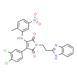 ChemSpider 2D Image | 1-[2-(1H-Benzimidazol-2-yl)ethyl]-3-(3,4-dichlorophenyl)-4-[(2-methyl-5-nitrophenyl)amino]-1H-pyrrole-2,5-dione | C26H19Cl2N5O4