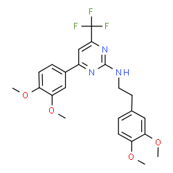 ChemSpider 2D Image | 4-(3,4-Dimethoxyphenyl)-N-[2-(3,4-dimethoxyphenyl)ethyl]-6-(trifluoromethyl)-2-pyrimidinamine | C23H24F3N3O4