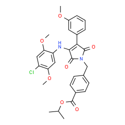 ChemSpider 2D Image | Isopropyl 4-({3-[(4-chloro-2,5-dimethoxyphenyl)amino]-4-(3-methoxyphenyl)-2,5-dioxo-2,5-dihydro-1H-pyrrol-1-yl}methyl)benzoate | C30H29ClN2O7