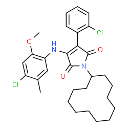 ChemSpider 2D Image | 3-[(4-Chloro-2-methoxy-5-methylphenyl)amino]-4-(2-chlorophenyl)-1-cyclododecyl-1H-pyrrole-2,5-dione | C30H36Cl2N2O3