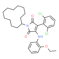 ChemSpider 2D Image | 1-Cyclododecyl-3-(2,6-dichlorophenyl)-4-[(2-ethoxyphenyl)amino]-1H-pyrrole-2,5-dione | C30H36Cl2N2O3
