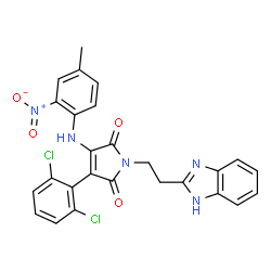 ChemSpider 2D Image | 1-[2-(1H-Benzimidazol-2-yl)ethyl]-3-(2,6-dichlorophenyl)-4-[(4-methyl-2-nitrophenyl)amino]-1H-pyrrole-2,5-dione | C26H19Cl2N5O4