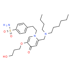 ChemSpider 2D Image | 4-{2-[2-{[Butyl(hexyl)amino]methyl}-5-(3-hydroxypropoxy)-4-oxo-1(4H)-pyridinyl]ethyl}benzenesulfonamide | C27H43N3O5S