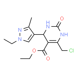 ChemSpider 2D Image | Ethyl 6-(chloromethyl)-4-(1-ethyl-3-methyl-1H-pyrazol-4-yl)-2-oxo-1,2,3,4-tetrahydro-5-pyrimidinecarboxylate | C14H19ClN4O3
