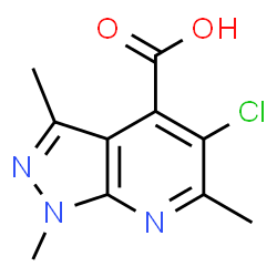 ChemSpider 2D Image | 5-chloro-1,3,6-trimethylpyrazolo[3,4-b]pyridine-4-carboxylic acid | C10H10ClN3O2