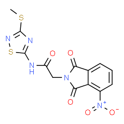 ChemSpider 2D Image | N-[3-(Methylsulfanyl)-1,2,4-thiadiazol-5-yl]-2-(4-nitro-1,3-dioxo-1,3-dihydro-2H-isoindol-2-yl)acetamide | C13H9N5O5S2
