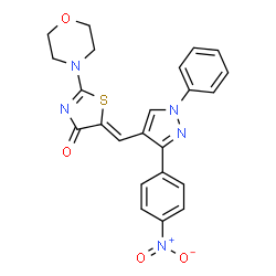 ChemSpider 2D Image | (5Z)-2-(4-Morpholinyl)-5-{[3-(4-nitrophenyl)-1-phenyl-1H-pyrazol-4-yl]methylene}-1,3-thiazol-4(5H)-one | C23H19N5O4S