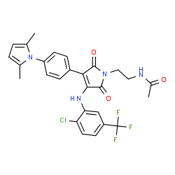 ChemSpider 2D Image | N-[2-(3-{[2-Chloro-5-(trifluoromethyl)phenyl]amino}-4-[4-(2,5-dimethyl-1H-pyrrol-1-yl)phenyl]-2,5-dioxo-2,5-dihydro-1H-pyrrol-1-yl)ethyl]acetamide | C27H24ClF3N4O3
