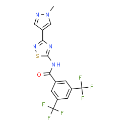 ChemSpider 2D Image | N-[3-(1-Methyl-1H-pyrazol-4-yl)-1,2,4-thiadiazol-5-yl]-3,5-bis(trifluoromethyl)benzamide | C15H9F6N5OS