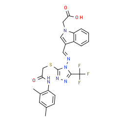 ChemSpider 2D Image | {3-[(E)-{[3-({2-[(2,4-Dimethylphenyl)amino]-2-oxoethyl}sulfanyl)-5-(trifluoromethyl)-4H-1,2,4-triazol-4-yl]imino}methyl]-1H-indol-1-yl}acetic acid | C24H21F3N6O3S