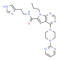 ChemSpider 2D Image | N-[2-(1H-Imidazol-4-yl)ethyl]-7-propyl-4-[4-(2-pyrimidinyl)-1-piperazinyl]-7H-pyrrolo[2,3-d]pyrimidine-6-carboxamide | C23H28N10O