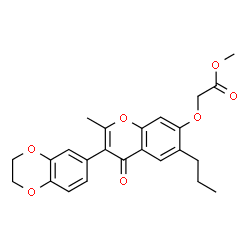 ChemSpider 2D Image | Methyl {[3-(2,3-dihydro-1,4-benzodioxin-6-yl)-2-methyl-4-oxo-6-propyl-4H-chromen-7-yl]oxy}acetate | C24H24O7