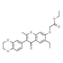 ChemSpider 2D Image | Ethyl {[3-(2,3-dihydro-1,4-benzodioxin-6-yl)-6-ethyl-2-methyl-4-oxo-4H-chromen-7-yl]oxy}acetate | C24H24O7