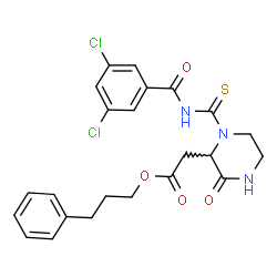 ChemSpider 2D Image | 3-Phenylpropyl {1-[(3,5-dichlorobenzoyl)carbamothioyl]-3-oxo-2-piperazinyl}acetate | C23H23Cl2N3O4S
