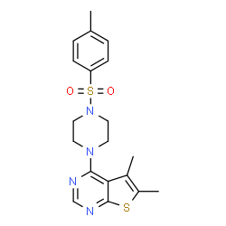 ChemSpider 2D Image | 5,6-Dimethyl-4-{4-[(4-methylphenyl)sulfonyl]-1-piperazinyl}thieno[2,3-d]pyrimidine | C19H22N4O2S2