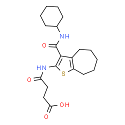 ChemSpider 2D Image | 4-{[3-(Cyclohexylcarbamoyl)-5,6,7,8-tetrahydro-4H-cyclohepta[b]thiophen-2-yl]amino}-4-oxobutanoic acid | C20H28N2O4S