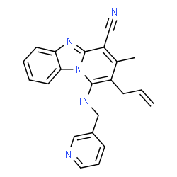 ChemSpider 2D Image | 2-Allyl-3-methyl-1-[(3-pyridinylmethyl)amino]pyrido[1,2-a]benzimidazole-4-carbonitrile | C22H19N5