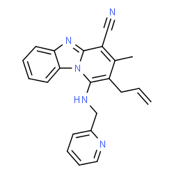 ChemSpider 2D Image | 2-Allyl-3-methyl-1-[(2-pyridinylmethyl)amino]pyrido[1,2-a]benzimidazole-4-carbonitrile | C22H19N5