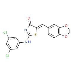 ChemSpider 2D Image | (5Z)-5-(1,3-Benzodioxol-5-ylmethylene)-2-[(3,5-dichlorophenyl)amino]-1,3-thiazol-4(5H)-one | C17H10Cl2N2O3S