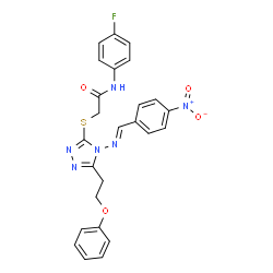 ChemSpider 2D Image | N-(4-Fluorophenyl)-2-({4-[(E)-(4-nitrobenzylidene)amino]-5-(2-phenoxyethyl)-4H-1,2,4-triazol-3-yl}sulfanyl)acetamide | C25H21FN6O4S